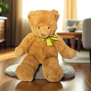 GUND Vintage Large Teddy Bear 1989 Green Velvet Bow 23" For JC Penney